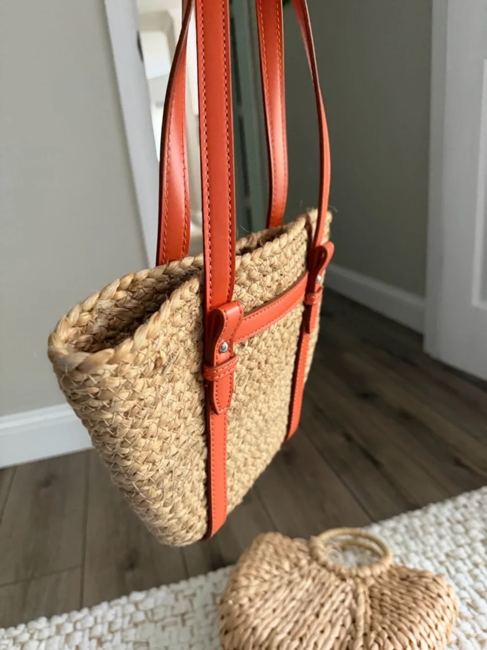 Zara Straw Tote with Bright Orange Trim and Handles - Picture 15 of 16